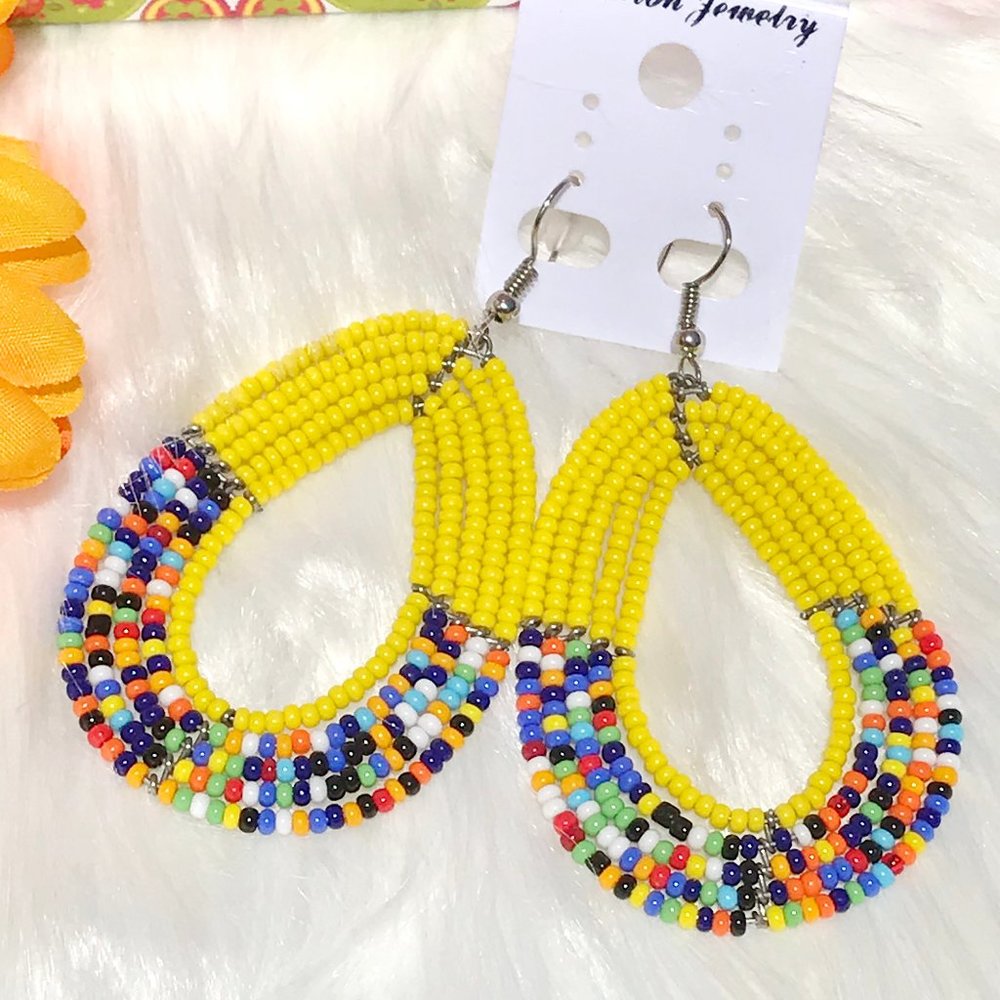 Boho Earrings Multi Teardrop Seed Bead Dangles NWT